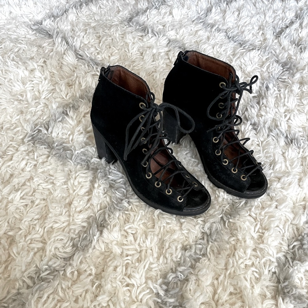 JEFFREY CAMPBELL LACEUP SUEDE BOOTIES